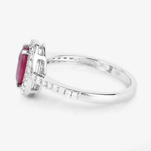 Anillo de oro blanco de 14K con rubí genuino de 1.73 quilates y diamantes blancos