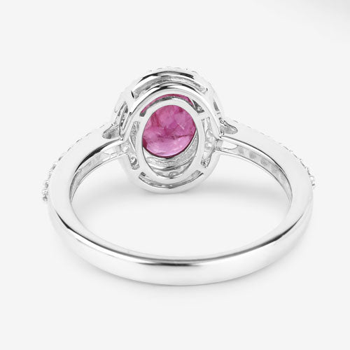 Anillo de oro blanco de 14K con rubí genuino de 1.73 quilates y diamantes blancos