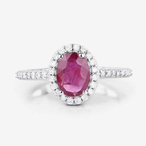 Anillo de oro blanco de 14K con rubí genuino de 1.73 quilates y diamantes blancos