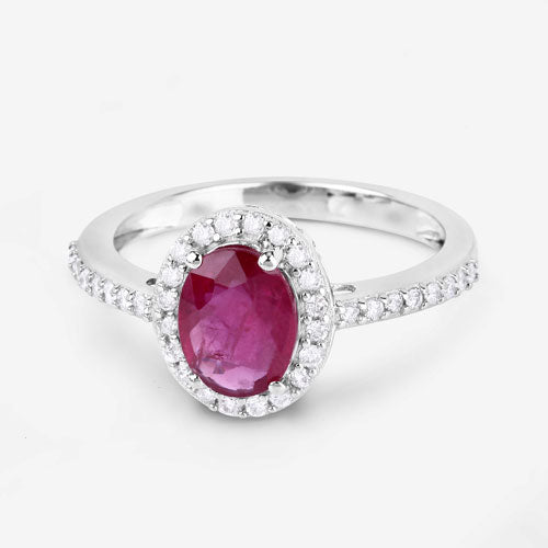 Anillo de oro blanco de 14K con rubí genuino de 1.73 quilates y diamantes blancos