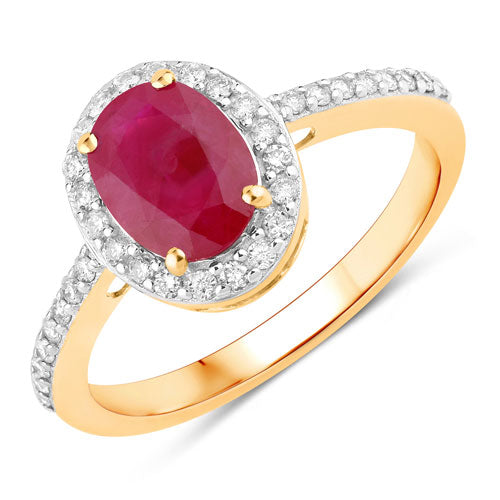 Anillo de oro amarillo de 14K con rubí genuino de 1.73 quilates y diamantes blancos