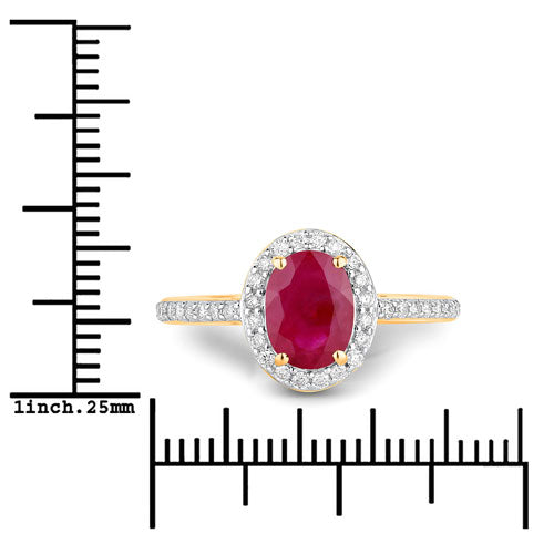 Anillo de oro amarillo de 14K con rubí genuino de 1.73 quilates y diamantes blancos