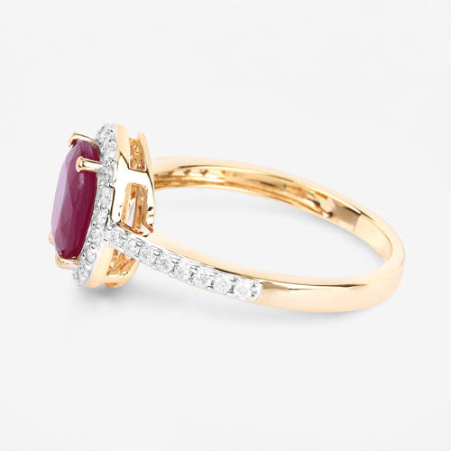 Anillo de oro amarillo de 14K con rubí genuino de 1.73 quilates y diamantes blancos
