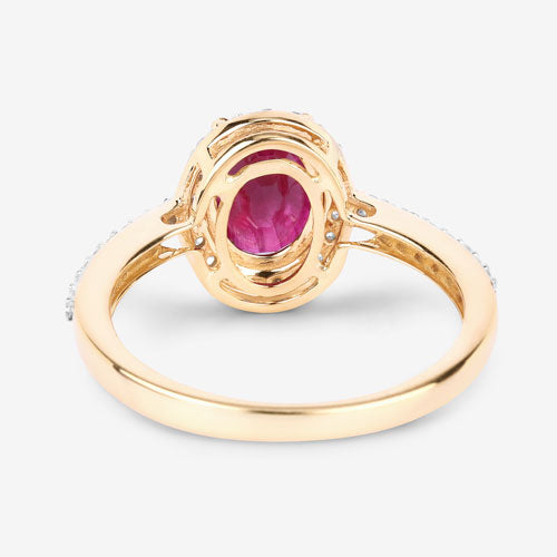 Anillo de oro amarillo de 14K con rubí genuino de 1.73 quilates y diamantes blancos