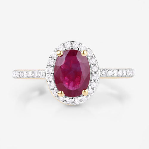 Anillo de oro amarillo de 14K con rubí genuino de 1.73 quilates y diamantes blancos