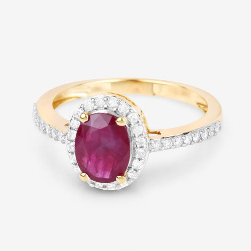 Anillo de oro amarillo de 14K con rubí genuino de 1.73 quilates y diamantes blancos