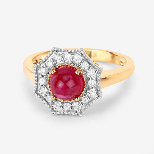 Anillo de oro amarillo de 14K con rubí genuino de 2,01 quilates y diamantes blancos