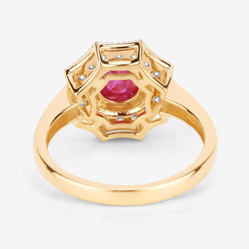 Anillo de oro amarillo de 14K con rubí genuino de 2,01 quilates y diamantes blancos
