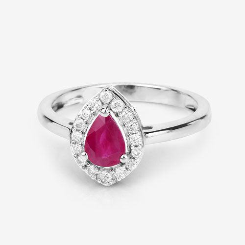 Anillo de oro blanco de 14K con rubí genuino de 0,92 quilates y diamantes blancos