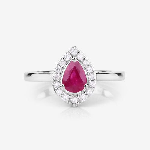 Anillo de oro blanco de 14K con rubí genuino de 0,92 quilates y diamantes blancos