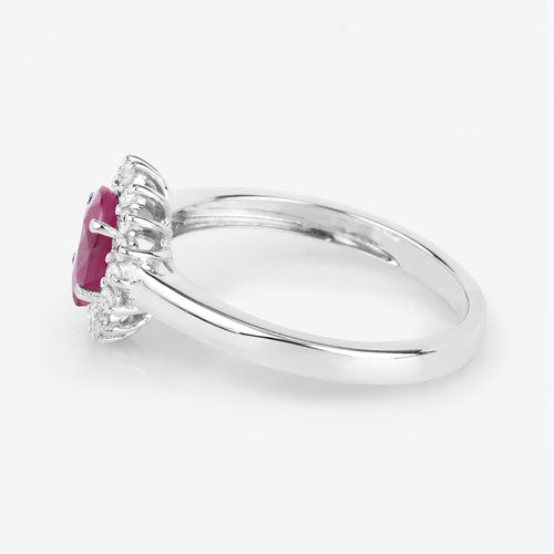 Anillo de oro blanco de 10K con rubí genuino de 1.01 quilates y diamantes blancos