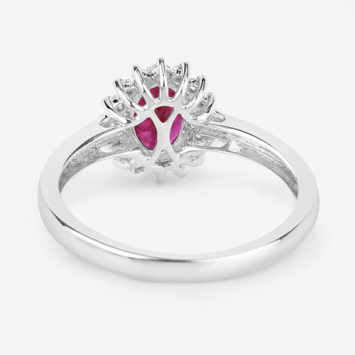 Anillo de oro blanco de 10K con rubí genuino de 1.01 quilates y diamantes blancos