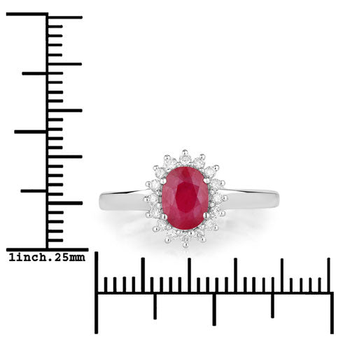 Anillo de oro blanco de 10K con rubí genuino de 1.01 quilates y diamantes blancos