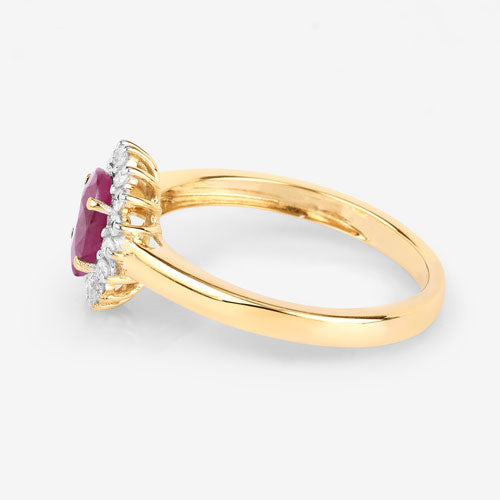 Anillo de oro amarillo de 10 quilates con rubí genuino de 1.01 quilates y diamantes blancos