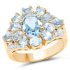 Anillo de plata esterlina .925 con topacio azul genuino de 4.28 quilates chapado en oro amarillo de 14K