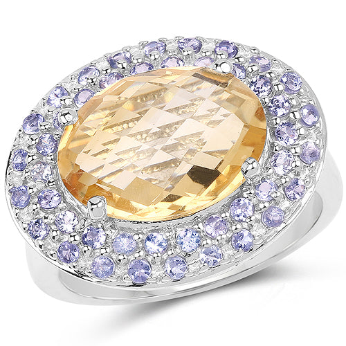 Anillo de plata esterlina .925 con citrino y tanzanita genuinos de 5.78 quilates