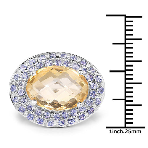 Anillo de plata esterlina .925 con citrino y tanzanita genuinos de 5.78 quilates