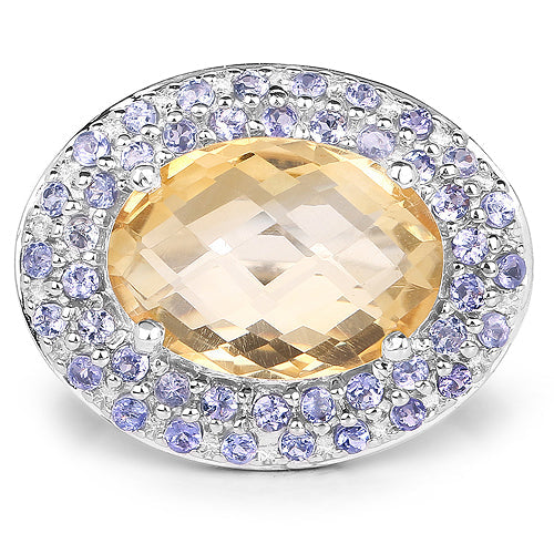 Anillo de plata esterlina .925 con citrino y tanzanita genuinos de 5.78 quilates