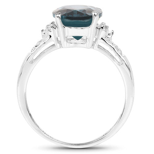 Anillo de plata de ley .925 con topacio azul de Londres genuino de 2.64 quilates y topacio blanco