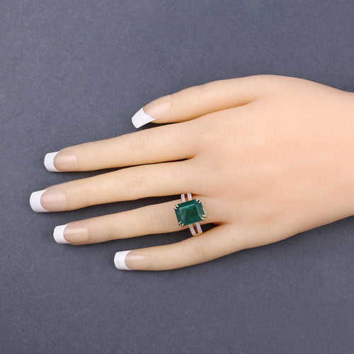 Anillo de oro amarillo de 14 quilates con esmeralda zambiana auténtica de 8,49 quilates certificada por el IGI y diamantes blancos