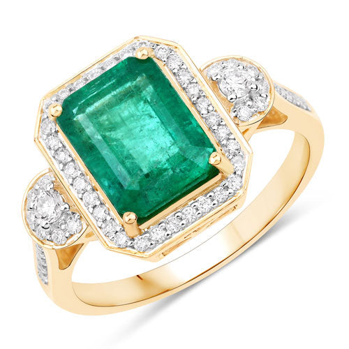 Anillo de oro amarillo de 14 quilates con esmeralda zambiana auténtica de 2,87 quilates certificada por IGI y diamantes blancos