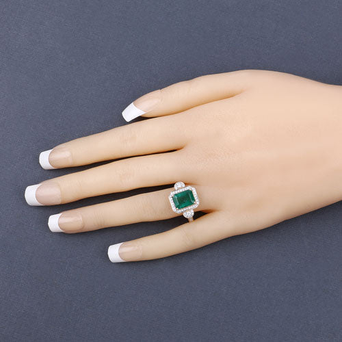 Anillo de oro amarillo de 14 quilates con esmeralda zambiana auténtica de 2,87 quilates certificada por IGI y diamantes blancos