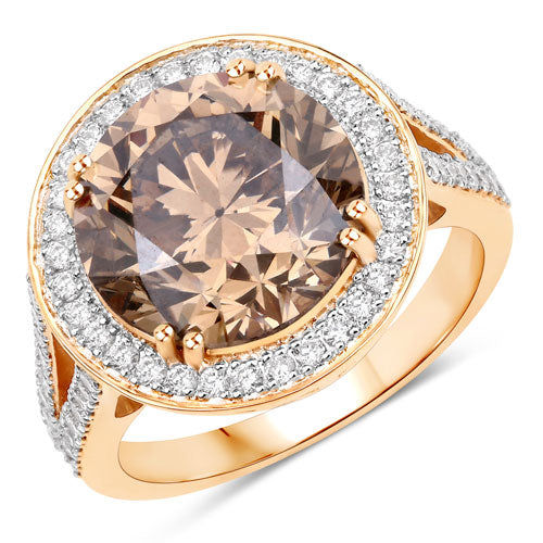 Anillo de oro amarillo de 18K con diamante marrón genuino certificado por IGI de 7.07 quilates y diamantes blancos de 0.64 quilates (7.71 quilates en total)