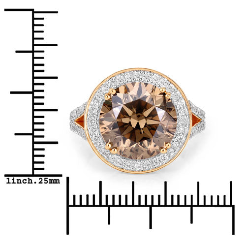 Anillo de oro amarillo de 18K con diamante marrón genuino certificado por IGI de 7.07 quilates y diamantes blancos de 0.64 quilates (7.71 quilates en total)