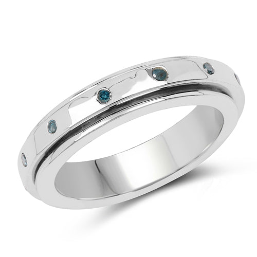 Anillo de plata de ley .925 con diamante azul auténtico de 0,14 quilates