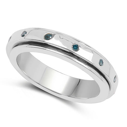 Anillo de plata de ley .925 con diamante azul auténtico de 0,14 quilates