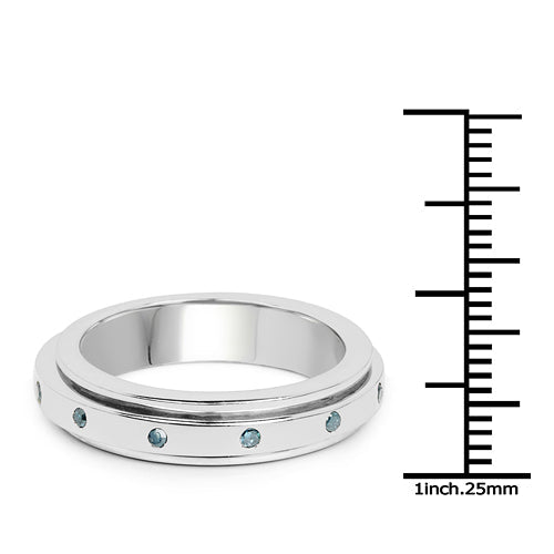 Anillo de plata de ley .925 con diamante azul auténtico de 0,14 quilates