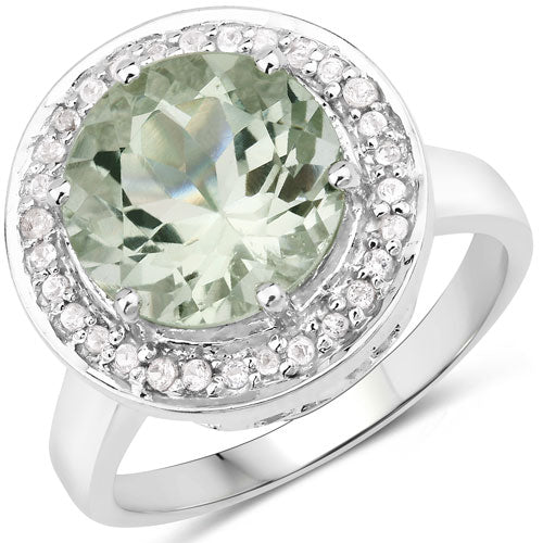 Anillo de 4.94 quilates de amatista verde genuina y topacio blanco de plata de ley .925