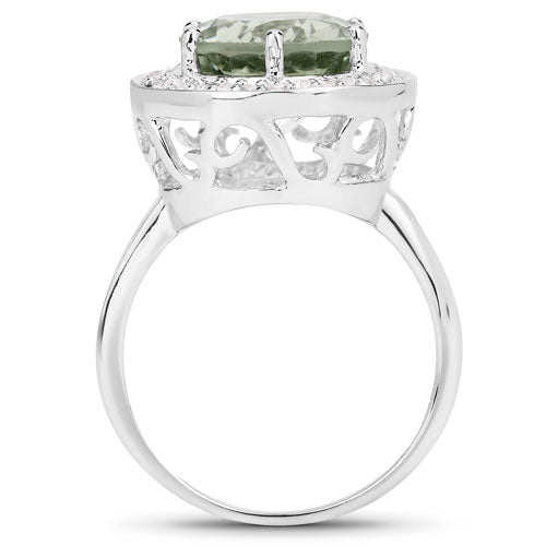 Anillo de 4.94 quilates de amatista verde genuina y topacio blanco de plata de ley .925