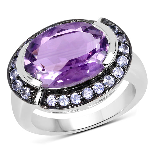 Anillo de Plata de Ley .925 con Amatista y Tanzanita Genuinas de 5.56 Quilates