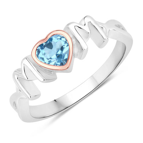 Anillo de plata de ley .925 con topacio azul suizo auténtico de 0,52 quilates