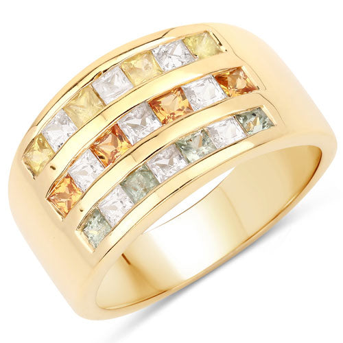 Anillo de Plata de Ley .925 con Zafiros Múltiples Genuinos de 1.68 Quilates