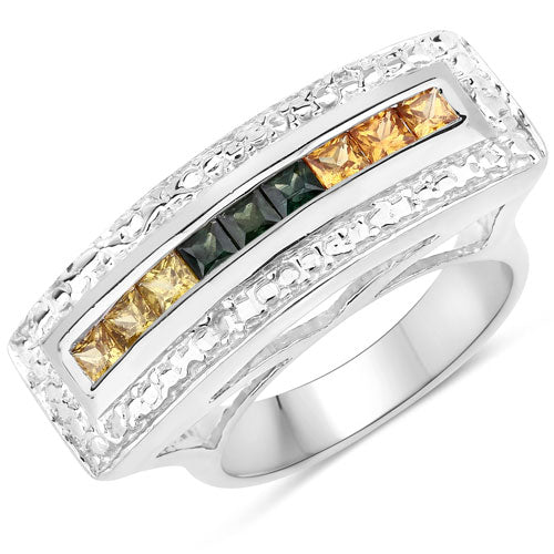 Anillo de plata de ley 925 con zafiro multicolor auténtico de 1,08 quilates