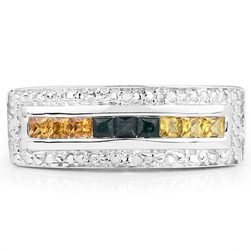 Anillo de plata de ley 925 con zafiro multicolor auténtico de 1,08 quilates