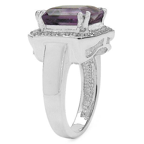 Anillo de plata de ley .925 con amatista genuina de 4,91 quilates y topacio blanco
