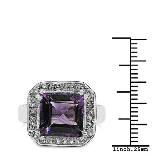 Anillo de plata de ley .925 con amatista genuina de 4,91 quilates y topacio blanco