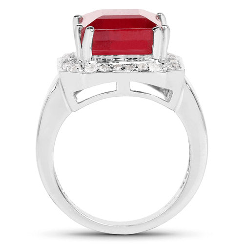 Anillo de Plata de ley .925 con Rubí relleno de cristal de 6.36 quilates y Topacio blanco