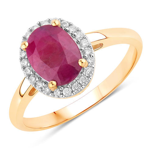 Anillo de oro amarillo de 10K con rubí auténtico de 1,59 quilates y diamantes blancos
