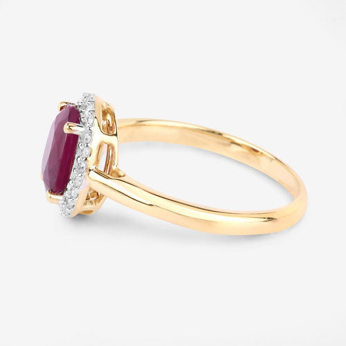 Anillo de oro amarillo de 10K con rubí auténtico de 1,59 quilates y diamantes blancos