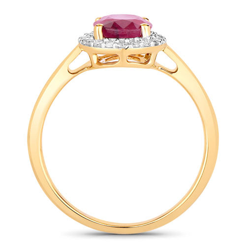 Anillo de oro amarillo de 10K con rubí auténtico de 1,59 quilates y diamantes blancos
