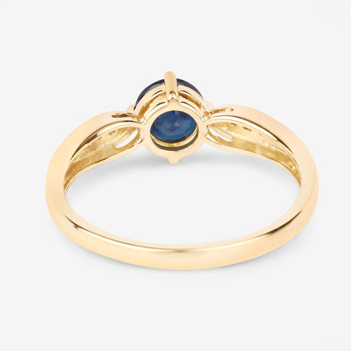 Anillo de oro amarillo de 10 quilates con zafiro azul auténtico de 0,89 quilates y diamantes blancos