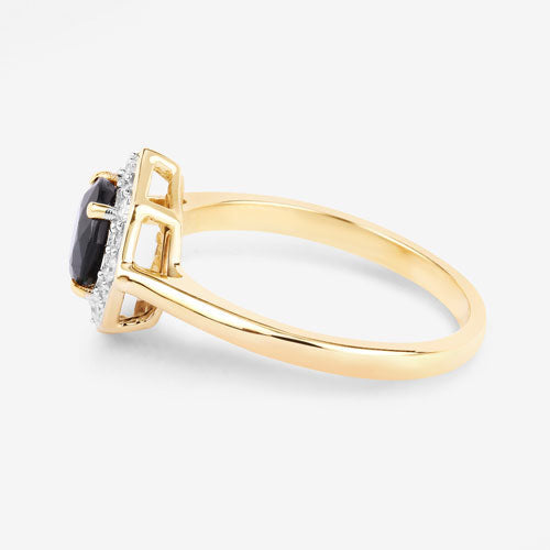 Anillo de oro amarillo de 10K con zafiro azul genuino de 1.34 quilates y diamante blanco