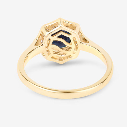 Anillo de oro amarillo de 10K con zafiro azul genuino de 1.34 quilates y diamante blanco