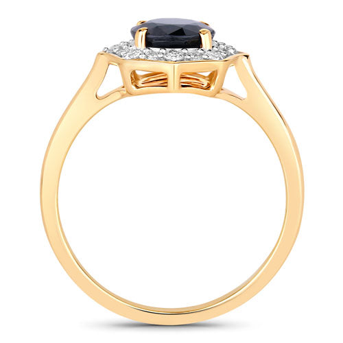 Anillo de oro amarillo de 10K con zafiro azul genuino de 1.34 quilates y diamante blanco