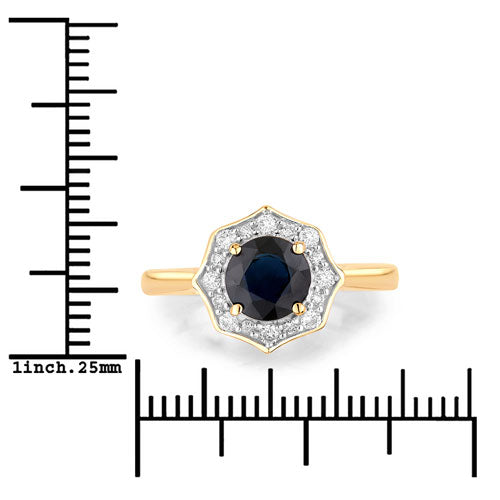 Anillo de oro amarillo de 10K con zafiro azul genuino de 1.34 quilates y diamante blanco