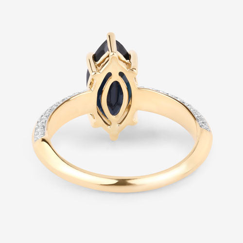 Anillo de oro amarillo de 10 quilates con zafiro azul genuino de 2.39 quilates y diamantes blancos